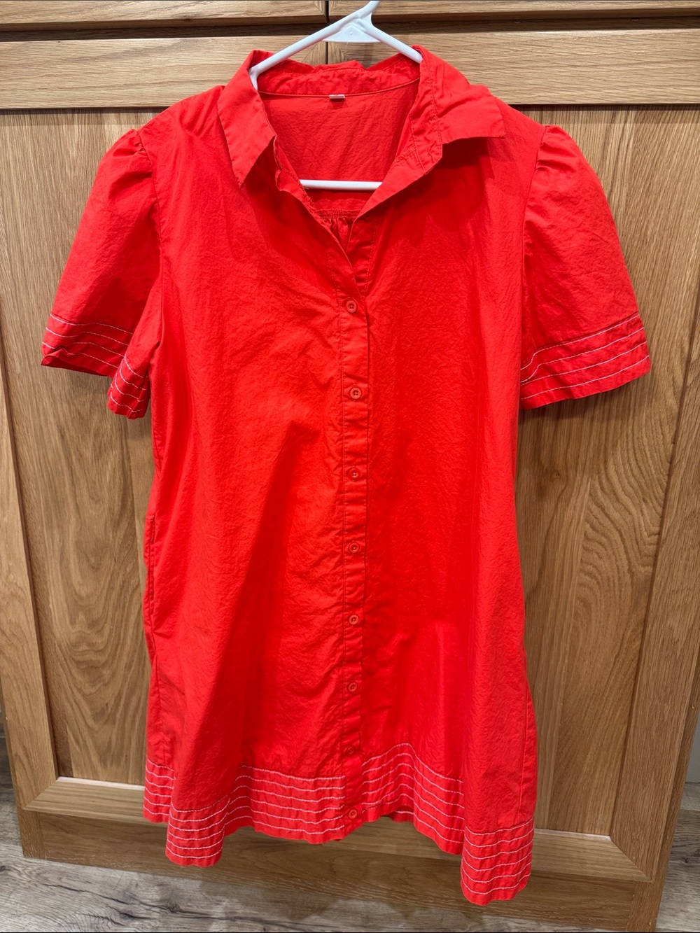 SHEIN Red Short Sleeve Mini Dress with Button Front
